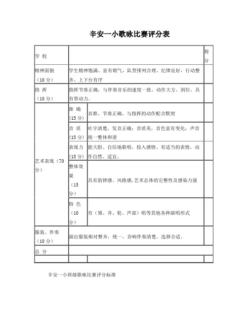 合唱比赛评分表及评分标准