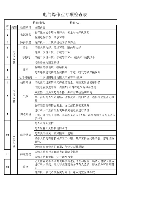 电气焊安全检查表