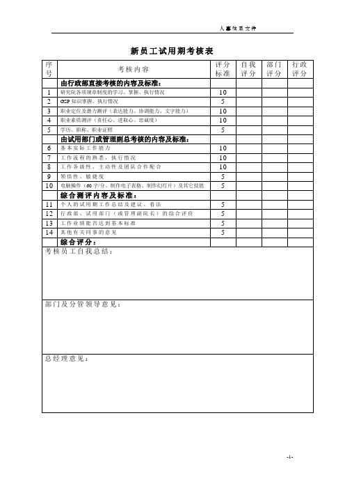 研究院新员工试用期考核表