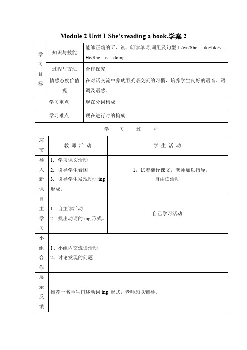 最新外研四年级上英语Module  2  Unit 1 导学案