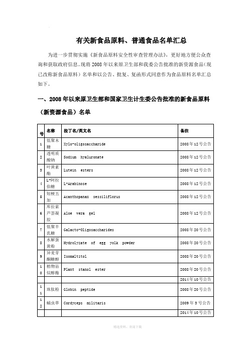 新食品原料、普通食品名单汇总