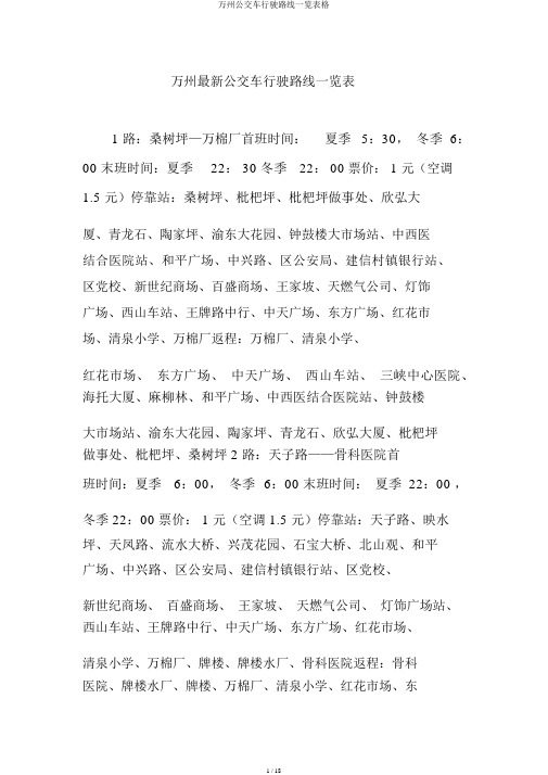 万州公交车行驶路线一览表格