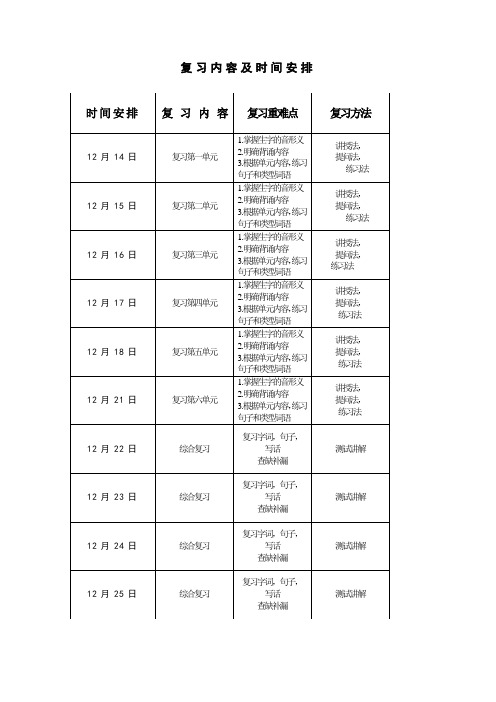 二年级语文期末复习计划表