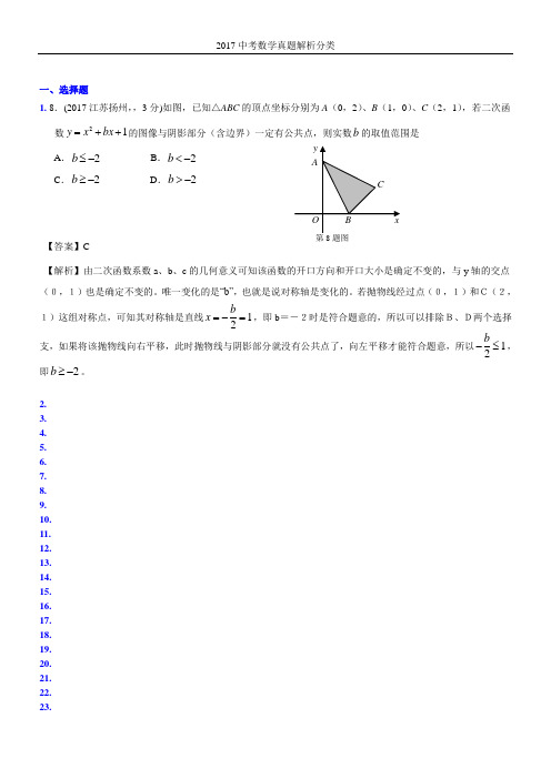 知识点20  二次函数几何方面的应用2017(选择题)