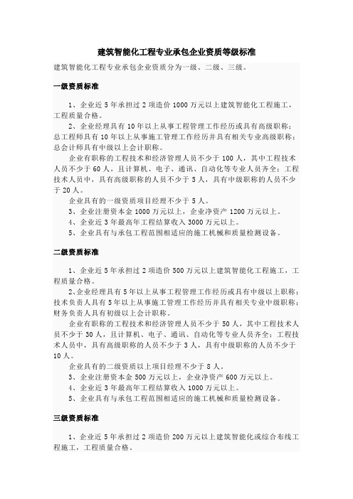 建筑智能化工程专业承包企业资质、建筑智能化设计、施工资质办理条件及办理流程等级标准