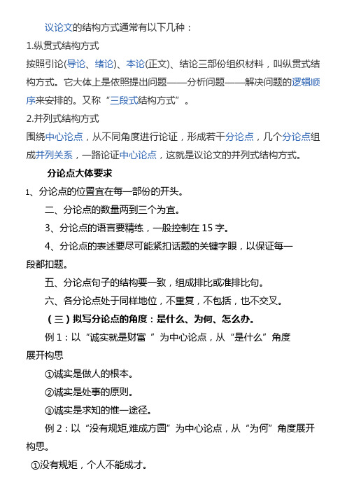 议论文的结构方式通常有以下几种