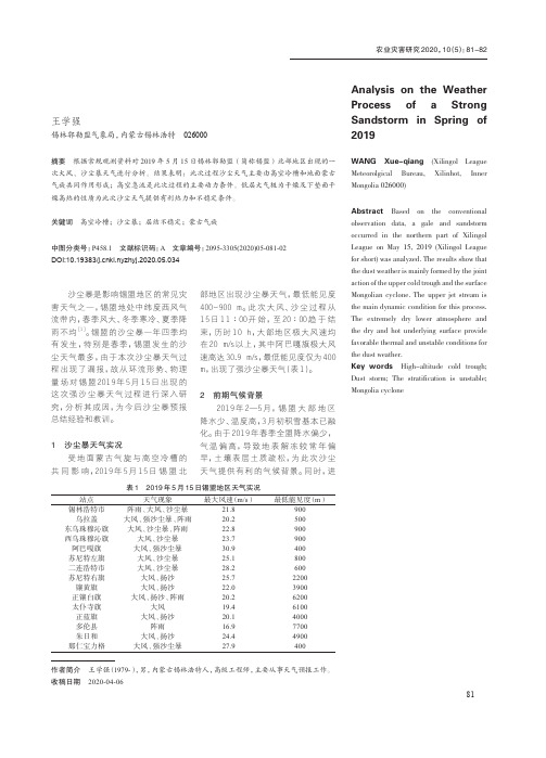 2019年春季一次强沙尘暴天气过程分析