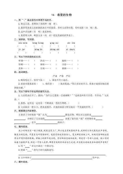 人教部编版六年级语文下册：16表里的生物同步练习题