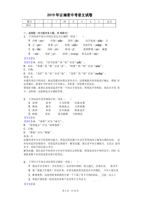 2019年云南省中考语文试卷