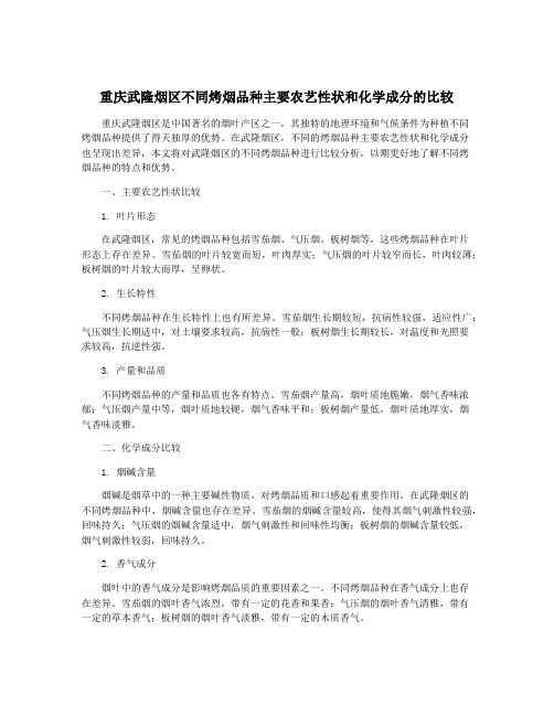 重庆武隆烟区不同烤烟品种主要农艺性状和化学成分的比较