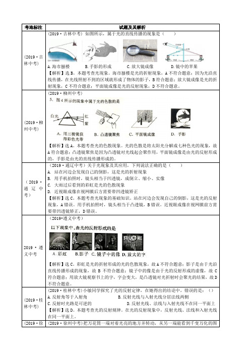 物理2019中考真题汇编：光现象