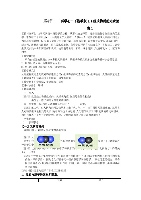 科学初二下浙教版1.4组成物质的元素教案1