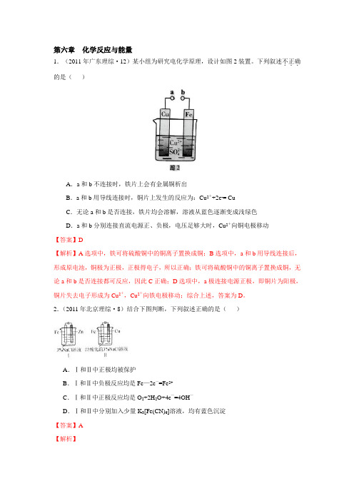 2011年全国各地高考化学汇编 第六章 化学反应与能量