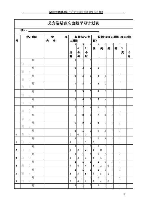 艾宾浩斯遗忘曲线计划表打印版