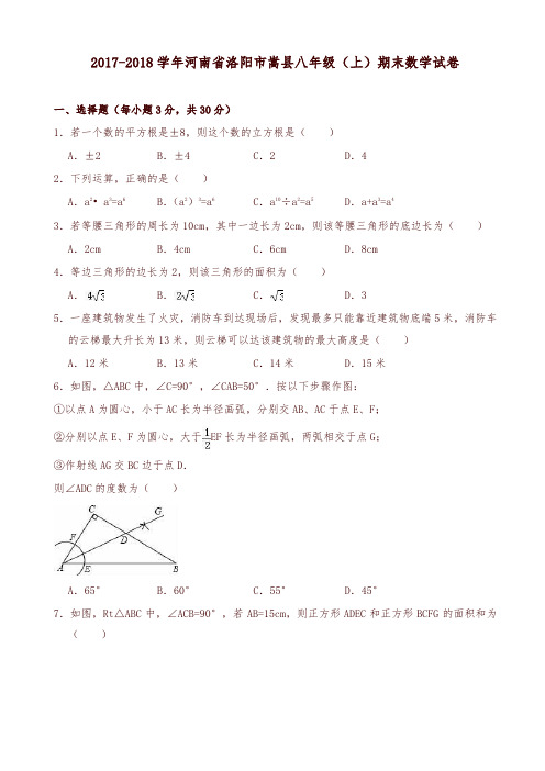 最新洛阳市嵩县八年级上期末数学试卷(有答案)-优质版