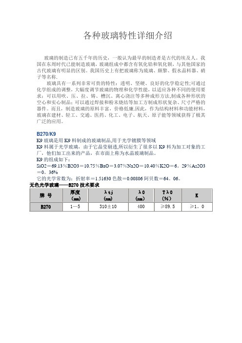 各种玻璃特性详细介绍