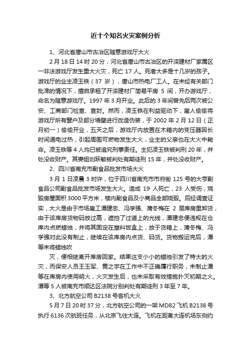 近十个知名火灾案例分析