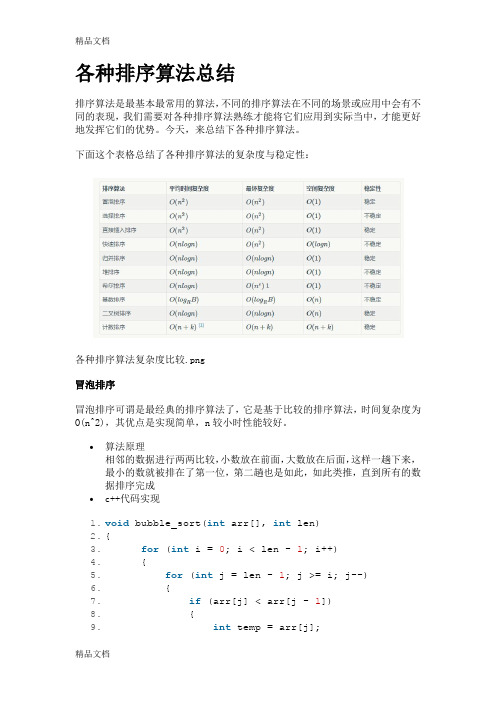 最新各种排序算法总结