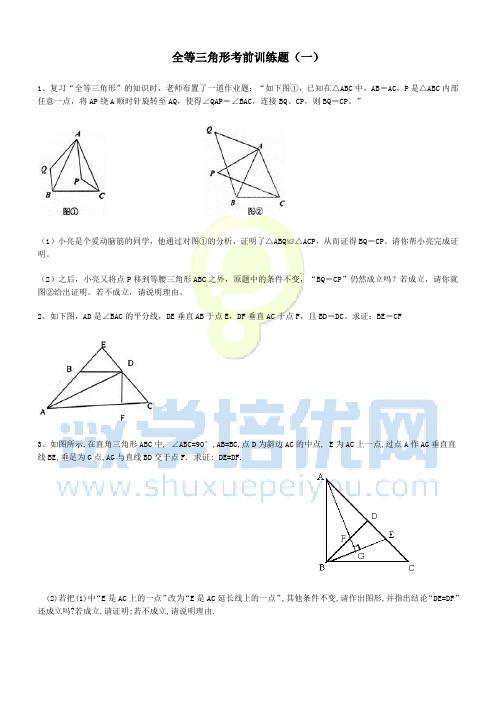 全等三角形考前训练题(一)