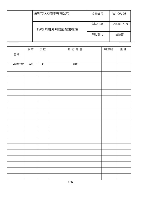 TWS耳机外观功能检验标准