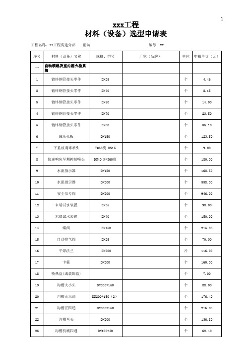 材料设备选型申请表