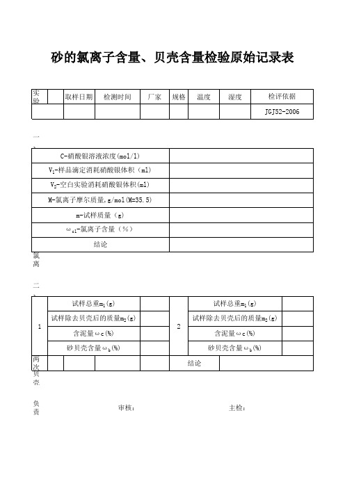 砂氯离子贝壳测定记录