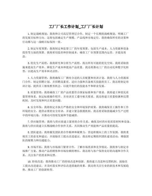 工厂厂长工作计划_工厂厂长计划