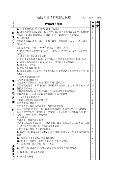 会阴部清洁护理操作评分标准