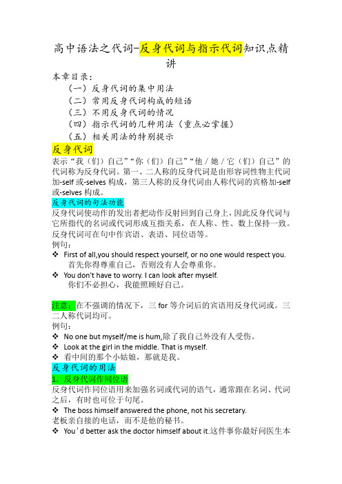 语法之反身代词与指示代词知识点精讲讲义-2023届高三英语一轮复习