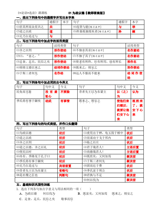 《论语选读》课课练