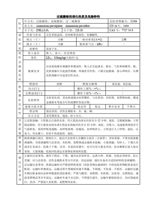 过硫酸铵的理化性质及危险特性