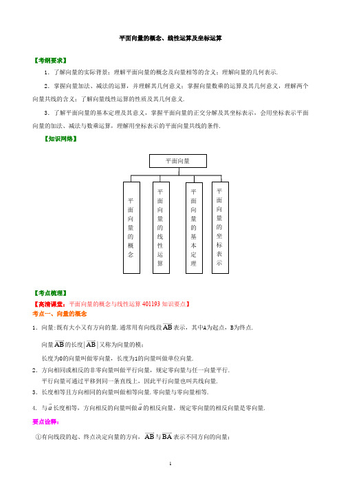 高考数学一轮总复习-平面向量的概念、线性运算及坐标运算-知识点梳理