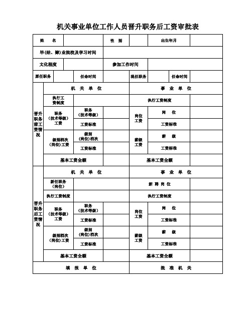 机关事业单位工作人员晋升职务后工资审批表模板