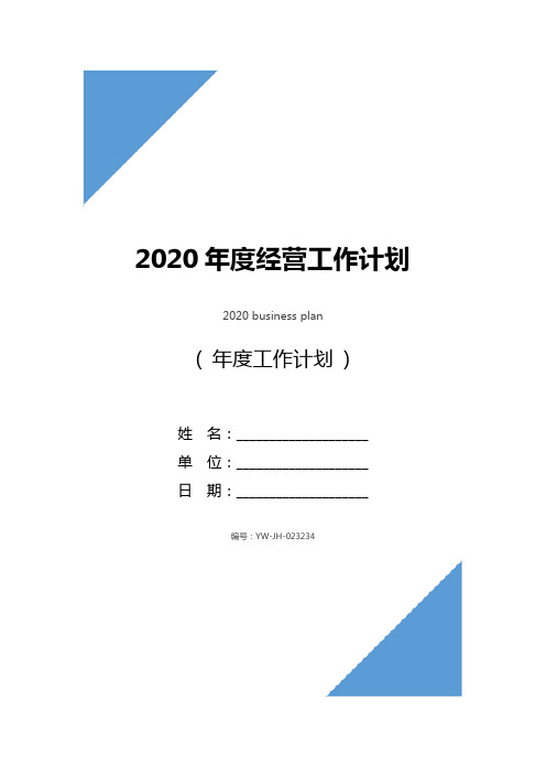 2020年度经营工作计划