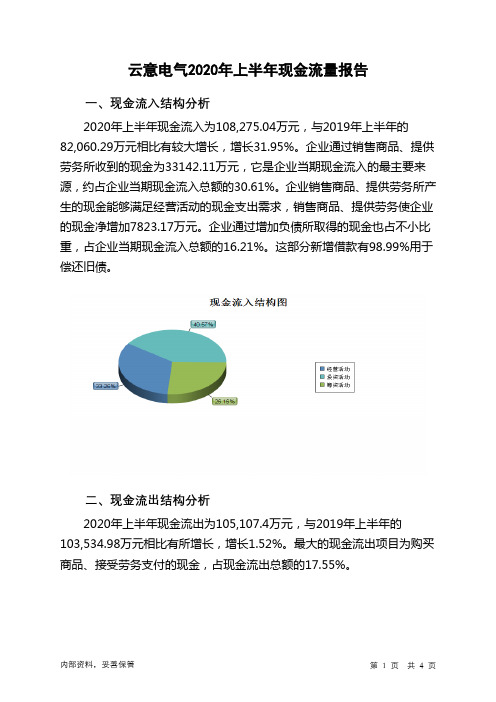 云意电气2020年上半年现金流量报告