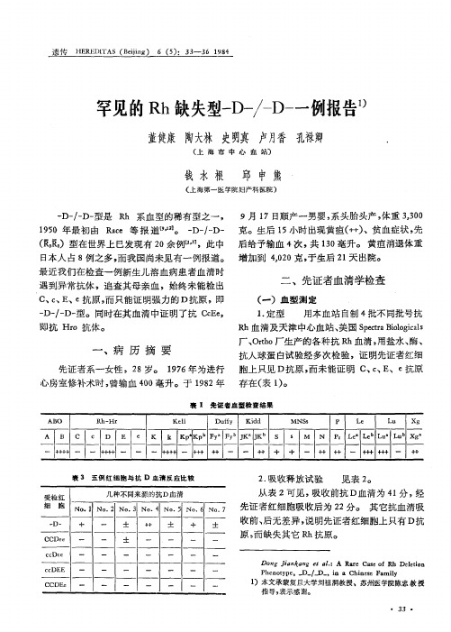 罕见的Rh缺失型一D一／一D一例报告1)