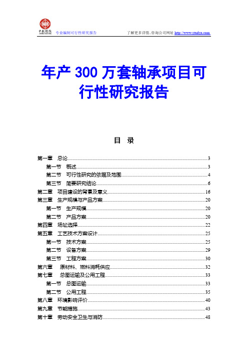 年产300万套轴承项目可行性研究报告