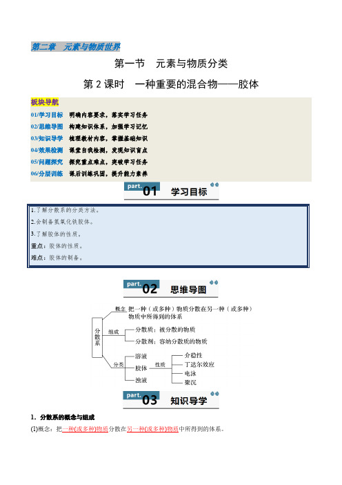 2.1.2一种重要的混合物——胶体-高一化学同步学与练(鲁科版必修第一册)(解析版)