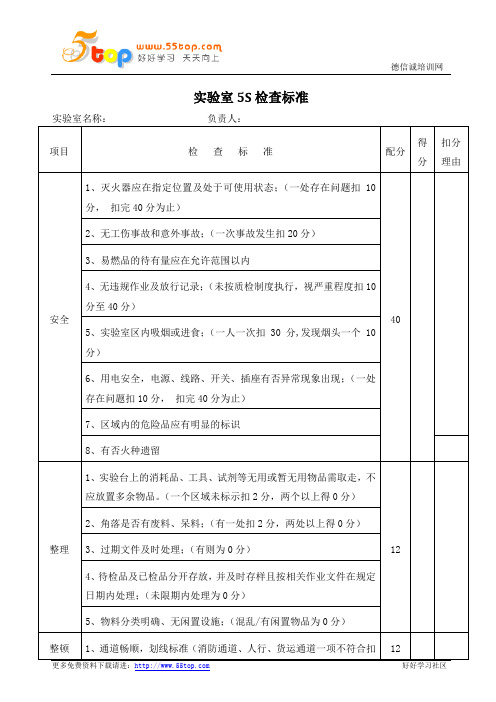 实验室5S检查标准