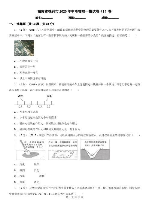 湖南省株洲市2020年中考物理一模试卷(I)卷