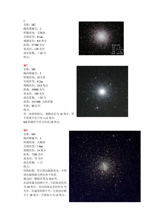 【梅西耶球状星团概要(29个天体)】解析