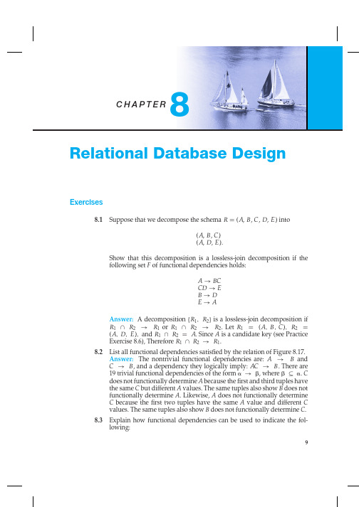 数据库系统概念(database system concepts)英文第六版 课后练习题 答案 第8章