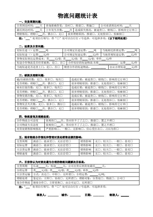 物流问题统计表(模板)