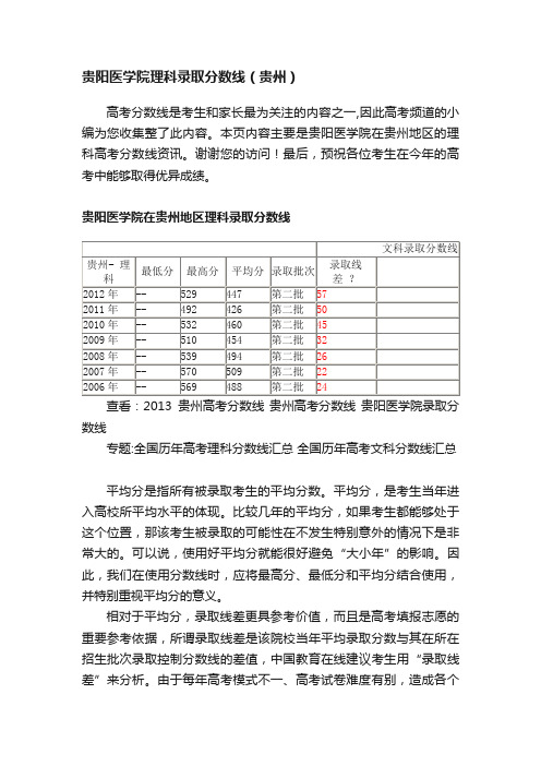 贵阳医学院理科录取分数线（贵州）