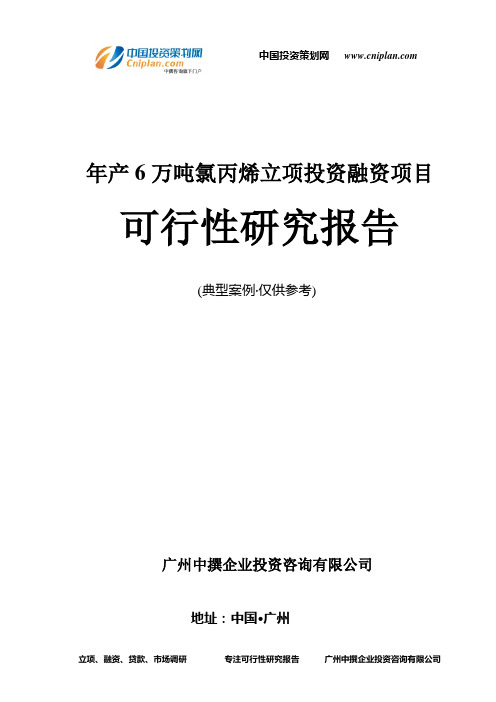 年产6万吨氯丙烯融资投资立项项目可行性研究报告(非常详细)