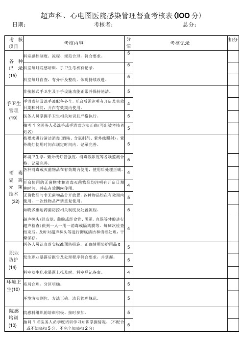 超声科、心电图 医院感染管理督查考核表