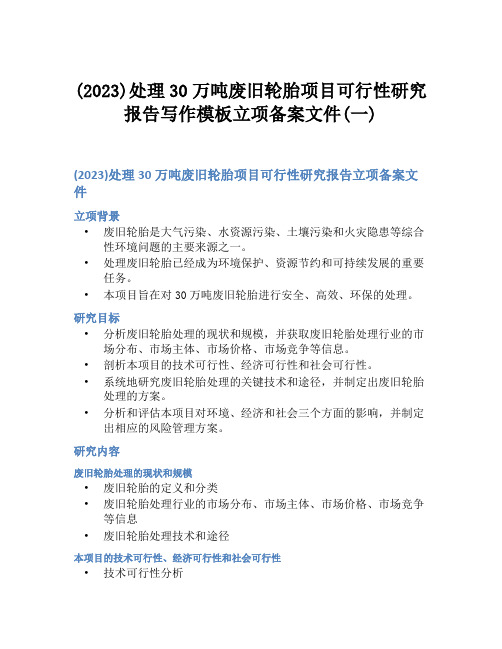 (2023)处理30万吨废旧轮胎项目可行性研究报告写作模板立项备案文件(一)