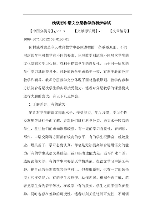 初中语文分层教学的初步尝试