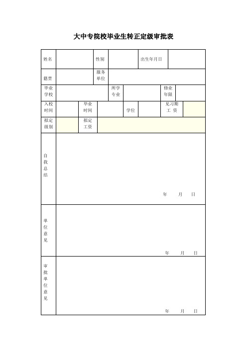 大中专院校毕业生转正定级审批表