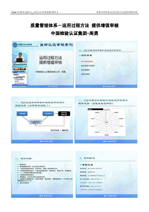 CCAA培训(考试)讲义_良好认证审核案例_课件1质量管理体系-运用过程方法提供增值审核